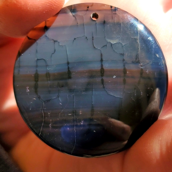 New Black Dragon Veins Agate Round Pendant. - Picture 1 of 12